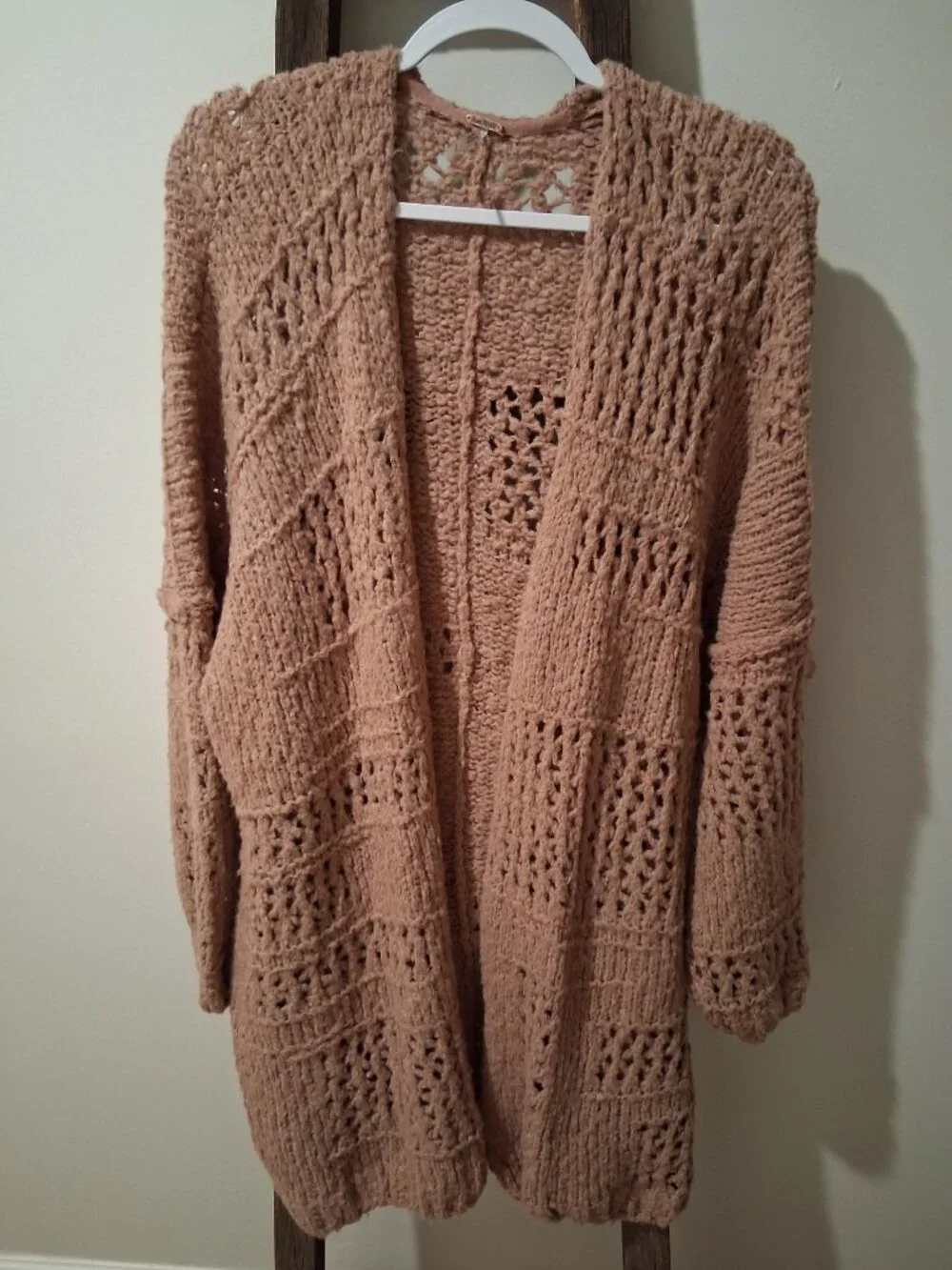 Free People Saturday Morning XS/Small Chunky Knit Boho Cardigan Dusty Rose